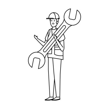 Oluşturucu işçisi kask ve anahtarı ile