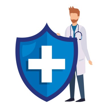 stetoskop ve sağlık kalkanı ile doktor