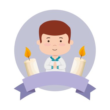 Şerit ve mumlar ilk cemaat ile küçük çocuk