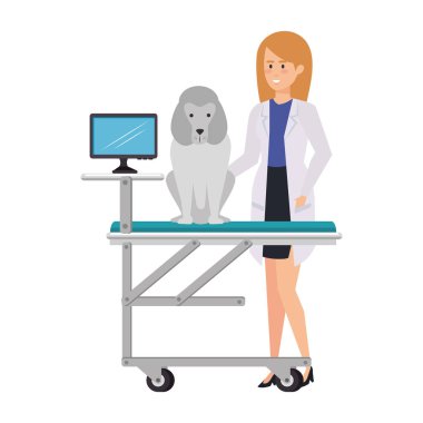 sedyede köpek ile veteriner kadın