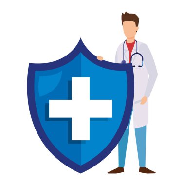 stetoskop ve sağlık kalkanı ile doktor