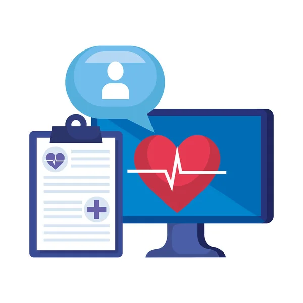 心臓心肺と注文遠隔医療とデスクトップ — ストックベクタ