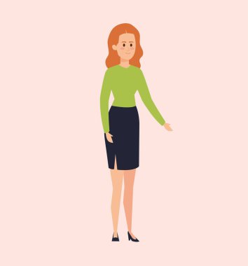 saç modeli ile bluz ve etek giyen mutlu kadın