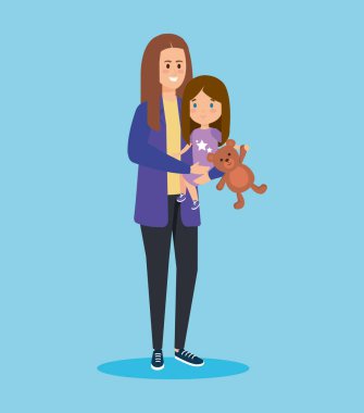 Sevimli kızı ve Teddy ile mutlu kadın