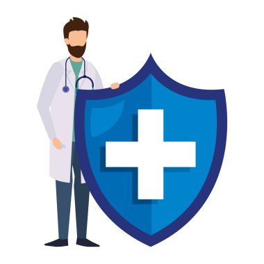 stetoskop ve sağlık kalkanı ile doktor