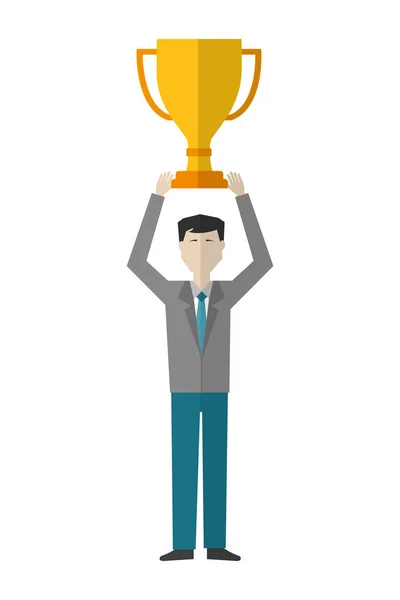 Hombre de negocios con trofeo taza avatar carácter — Vector de stock