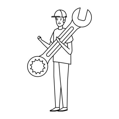 Oluşturucu işçisi kask ve anahtarı ile