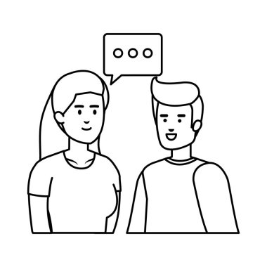 konuşma kabarcık Avatars karakterler ile genç çift