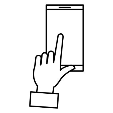 Smartphone aygıtı izole simgesi ile el