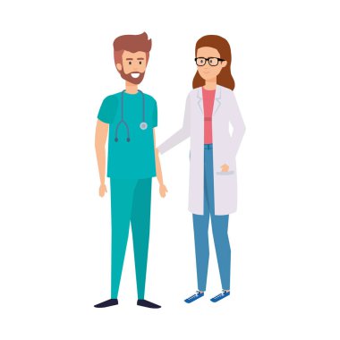 profesyoneller doktor ve cerrah karakter çift