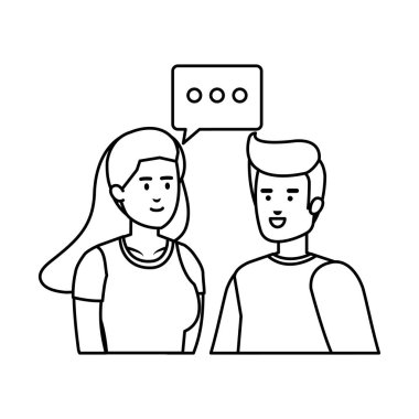 konuşma kabarcık Avatars karakterler ile genç çift