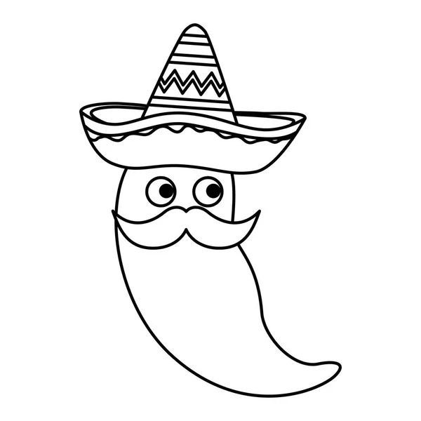 Chili paprika mexikói kalap és bajusz karakter — Stock Vector