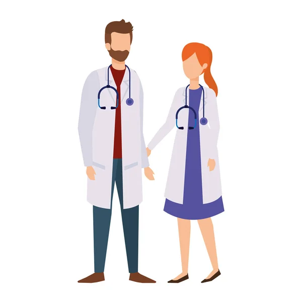 Couple of professionals doctors avatars characters — Stock Vector