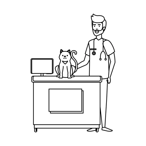 Tierarzt mit Katze — Stockvektor