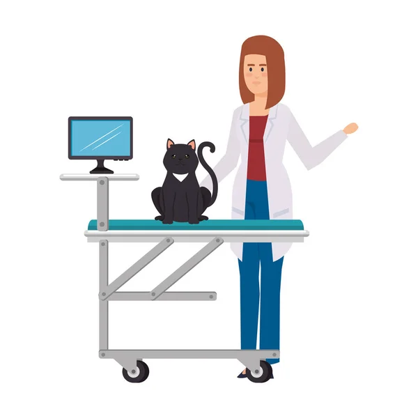 Veterinární samice s kočkou v nosítka — Stockový vektor