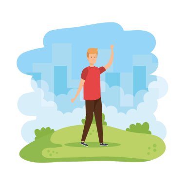 Genç adam alan karakteri kutluyor