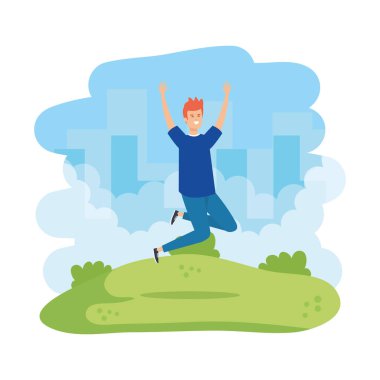 Genç adam parkta kutluyor