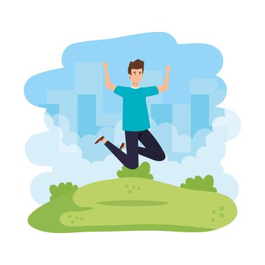 Genç adam parkta kutluyor