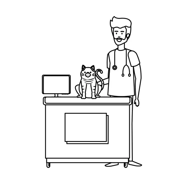 Médecin vétérinaire masculin avec chat — Image vectorielle