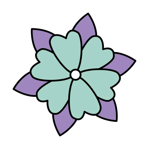 Bela flor com folhas ícone decorativo — Vetor de Stock