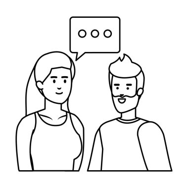 konuşma kabarcık Avatars karakterler ile genç çift