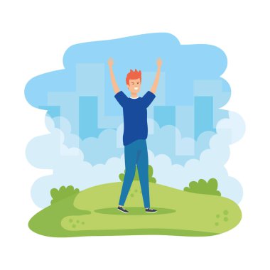 Genç adam alan karakteri kutluyor