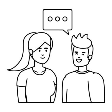 konuşma kabarcık Avatars karakterler ile genç çift