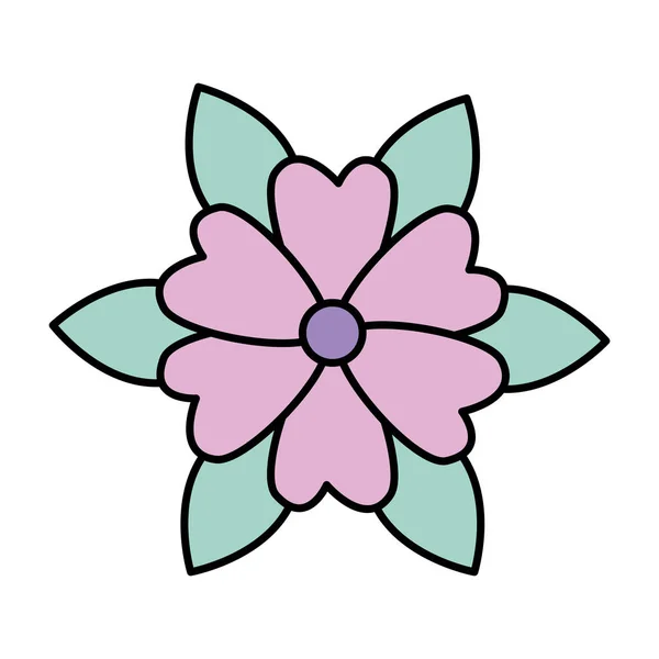 Hermosa flor con hojas icono decorativo — Vector de stock