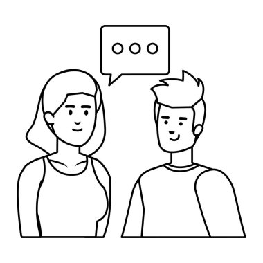 konuşma kabarcık Avatars karakterler ile genç çift