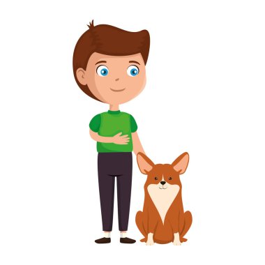 köpek karakteri ile sevimli küçük çocuk