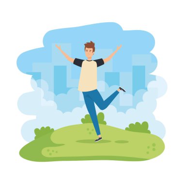 Genç adam parkta kutluyor