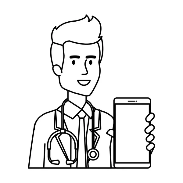 แพทย์มืออาชีพที่มีสมาร์ทโฟน telemedicine — ภาพเวกเตอร์สต็อก
