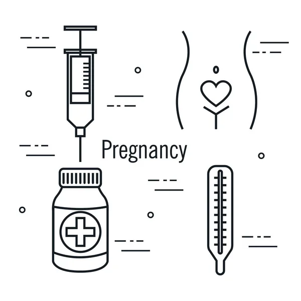 Embarazo maternidad equipo médico elementos cuidado de la salud — Archivo Imágenes Vectoriales