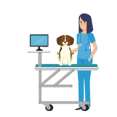 sedyede köpek ile veteriner kadın