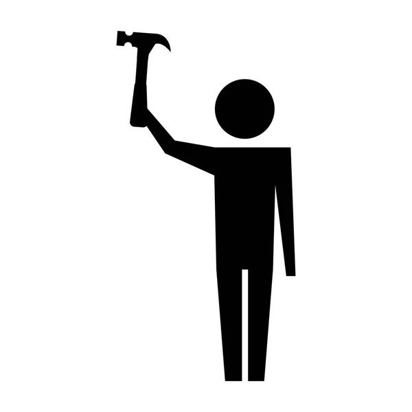 Homme pictogramme tenant marteau outil réparation — Image vectorielle