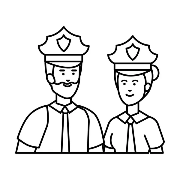 Paar Polizisten Offiziere Avatare Zeichen — Stockvektor