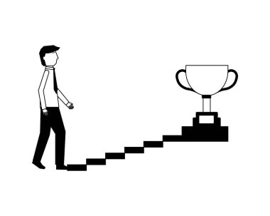 işadamı merdiven üzerinde kupa ile tırmanıyor