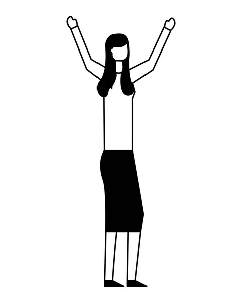 Jovem mulher com mãos para cima caráter avatar — Vetor de Stock