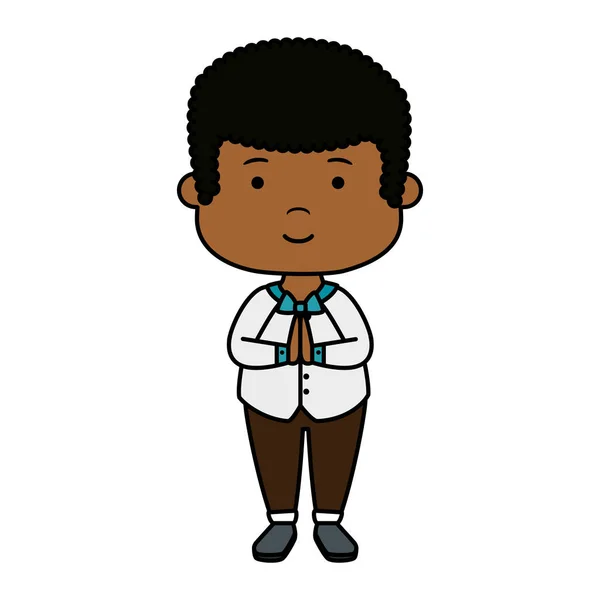 Pequeno menino negro primeira comunhão personagem — Vetor de Stock