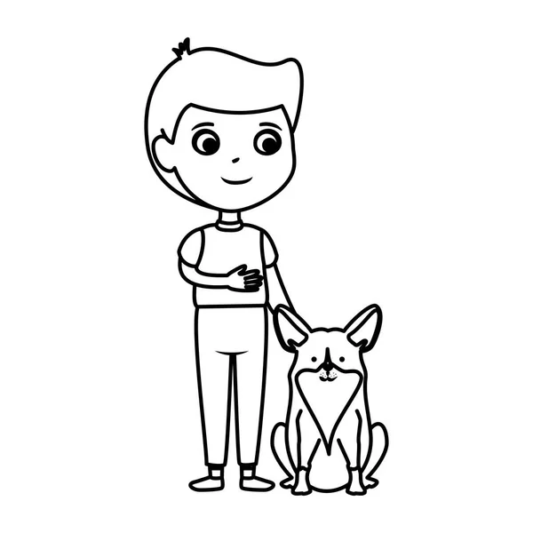 可爱的小男孩与狗字符 — 图库矢量图片