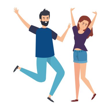 Genç çift Avatars karakterleri kutluyor