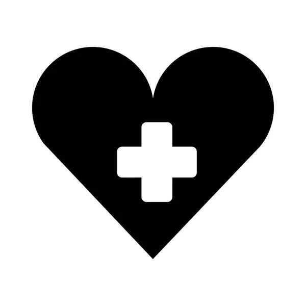 Medizinisches Herz mit Kreuzsymbol Silhouette isolierte Ikone — Stockvektor