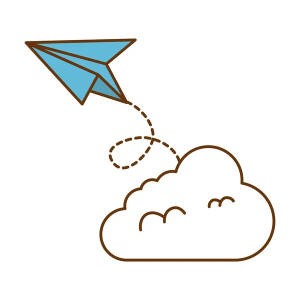 Paper airplane flying with cloud — Stock Vector