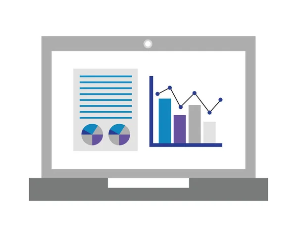 Laptop business report statistics diagrama documento —  Vetores de Stock