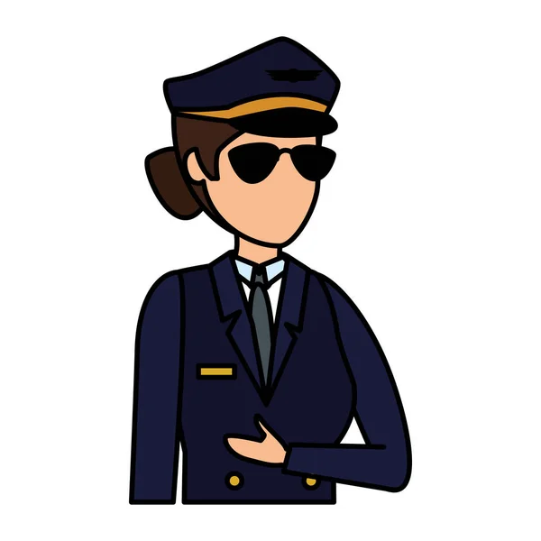 Carácter avatar piloto de aviación femenina — Vector de stock