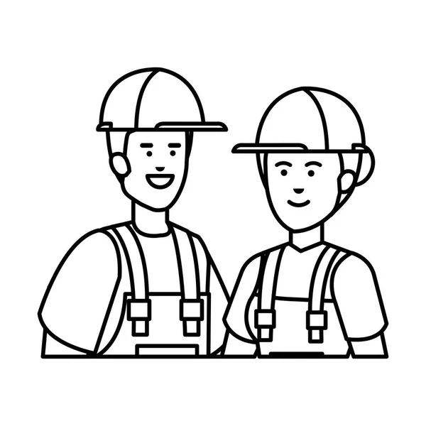 Пара строителей в шлемах — стоковый вектор