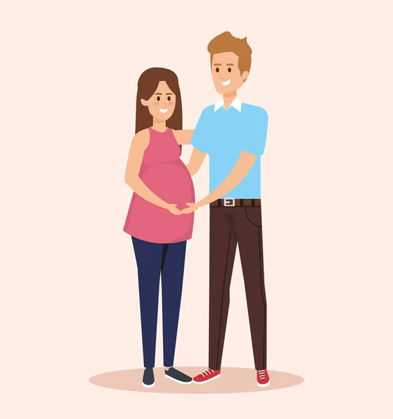 Chica embarazada y chico pareja juntos — Vector de stock