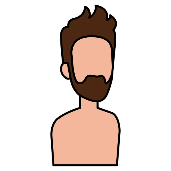 Joven con barba carácter avatar sin camisa — Vector de stock