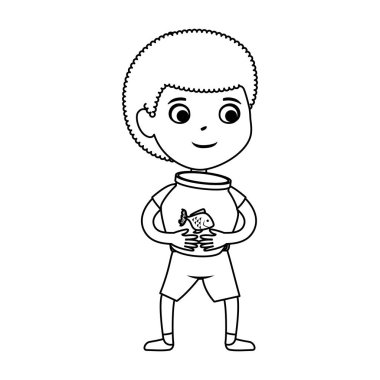 akvaryum balık ile sevimli küçük siyah çocuk