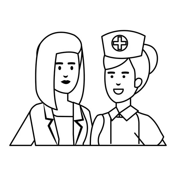 Profesionales médicos y enfermeras personajes femeninos — Vector de stock